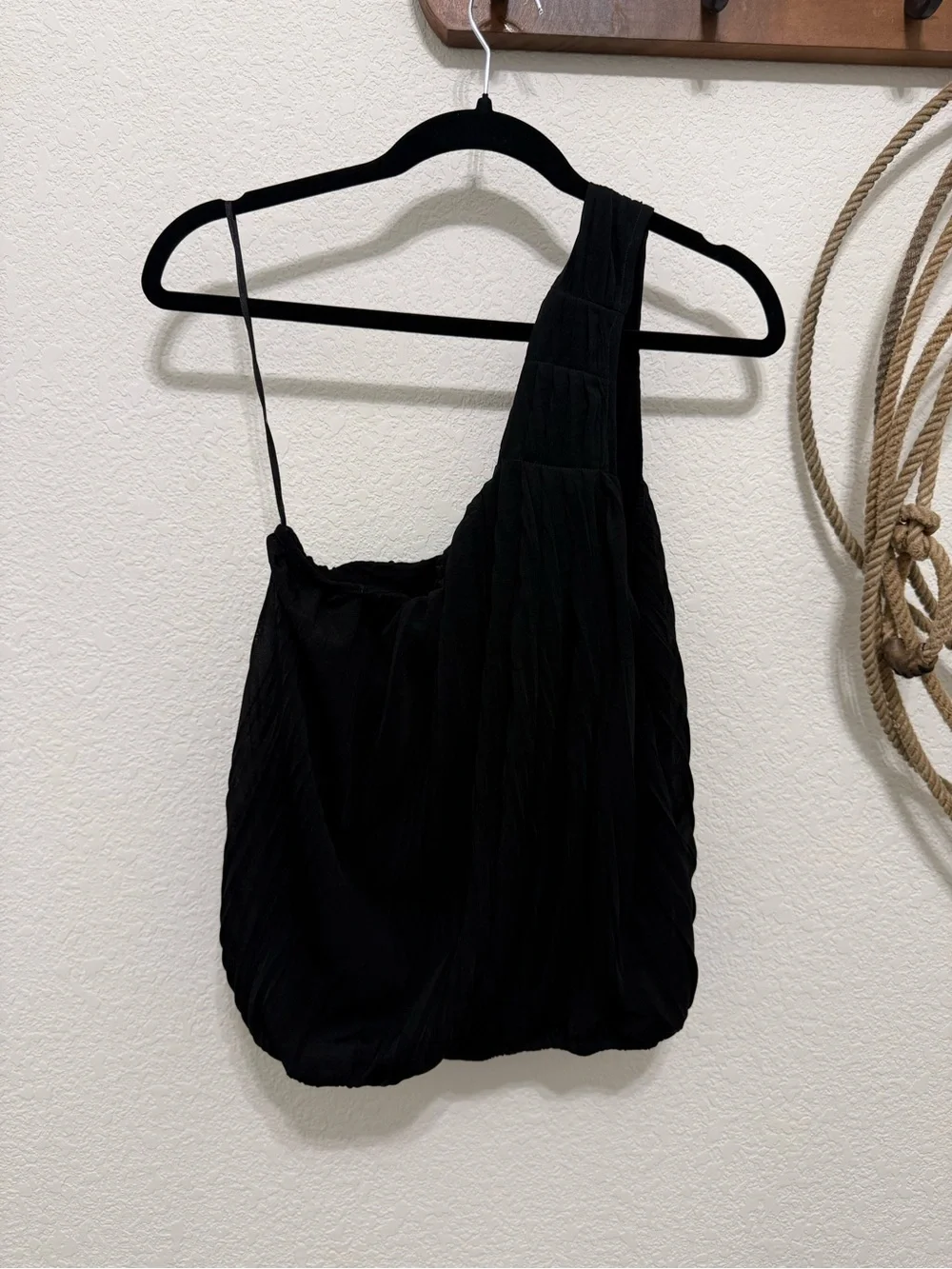 Free People Black One-Shoulder Pleated Camisole